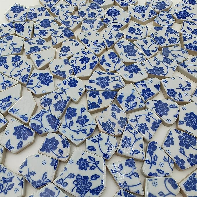 1.1 LB Porcelain Ceramic Mosaic Tiles,Broken Irregular Mosaic Tiles for DIY Craft Floor,Kitchen,Pool, Flower Pots Mosaic Making Supplies (Porcelain 01)