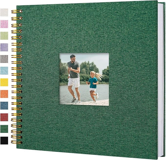 Hiwhy Scrapbook Photo Album Linen Cover, 12 x 12 Inch Hardcover Kraft White Pages Memory Book, for Travel Wedding Guest Book Christmas Baby Shower (40 Sheets/ 80 Pages,Darkgreen)