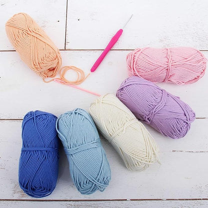 Threadart Crochet 100% Pure Cotton Yarn Set | Pastel Colors | Pack of 6 Skeins Each 50 Grams | Worsted Medium #4 Yarn | 85 yds per Skein