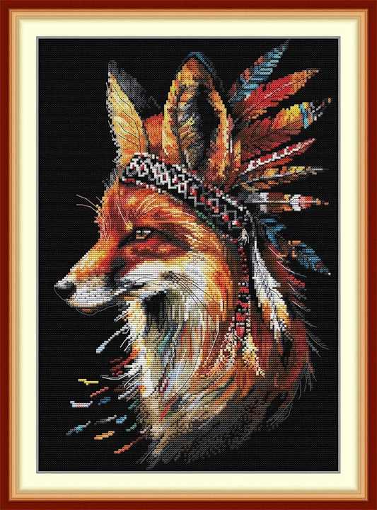Maydiyer Counted Cross Stitch Kits for Adults,14CT Unprinted Pattern Embroidery Kits for Beginners,Easy Cross-Stitch Set DMC Threads Needlework-Indian Fox 13.4''×18.5''