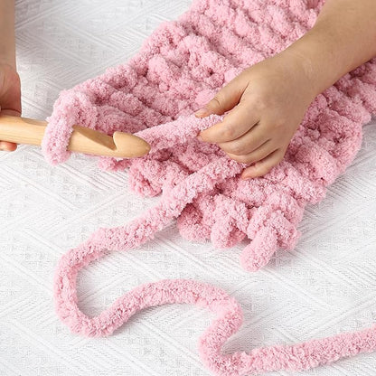 Chunky Chenille Yarn for Hand Knitting 8 Jumbo Pack Jumbo Chunky Yarn for Hand Soft Blanket Knitting, Bulky Thick Fluffy Yarn for Crocheting (Leather Pink)
