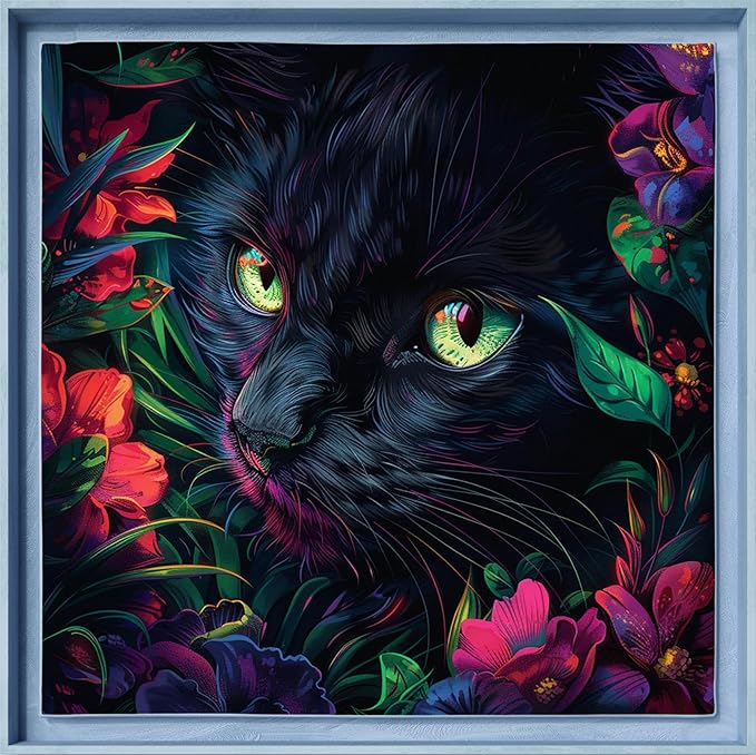 Leczany Cross Stitch Patterns Stamped Kit for Beginners | Embroidery Supplies DIY Craft Kit Needlepoint for Adults Starter | 11CT, 3 Strands | Black Cat in Flowers 16.5x16.5 inches