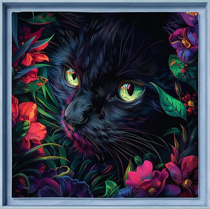 Leczany Cross Stitch Patterns Stamped Kit for Beginners | Embroidery Supplies DIY Craft Kit Needlepoint for Adults Starter | 11CT, 3 Strands | Black Cat in Flowers 16.5x16.5 inches