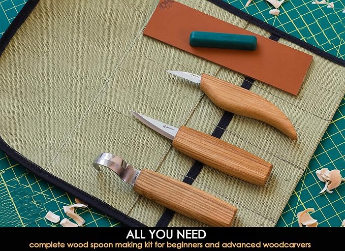 BeaverCraft Wood Spoon Carving Tools Kit S17 with Wood Carving Hook Knife & Sloyd, Chip Whittling Knives for Spoon Carvers - Whittling Tools Set with Knife Leather Strop Polishing Compound, Tool Case
