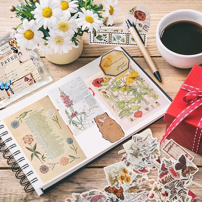 200 Pieces Vintage Scrapbook Supplies Pack for Junk Journal Planners DIY Paper Stickers Vintage Ephemera Pack Decoupage for Art Journaling Bullet Craft Notebooks Collage Aesthetic Gifts (Plant)