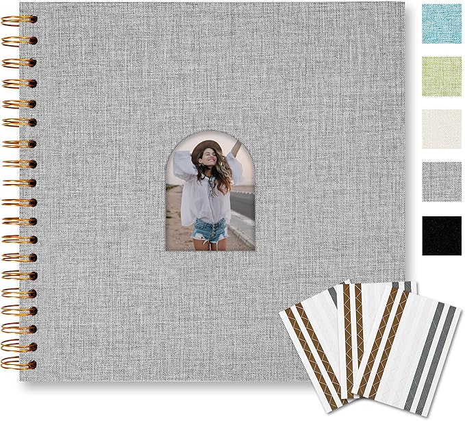 Vienrose 10X10 Inch DIY Scrapbook Album Linen Arch Window Photo Album 80 Blank Pages Scrap Book Photo Albums for Wedding Baby Shower, Gray