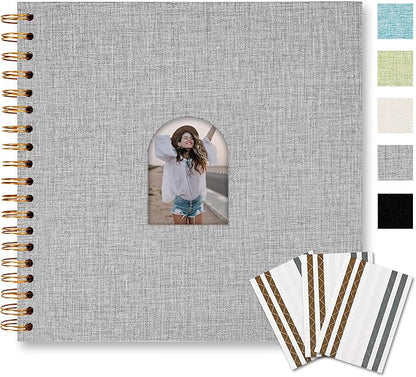 Vienrose 10X10 Inch DIY Scrapbook Album Linen Arch Window Photo Album 40 Blank Pages Scrap Book Photo Albums for Wedding Baby Shower, Gray