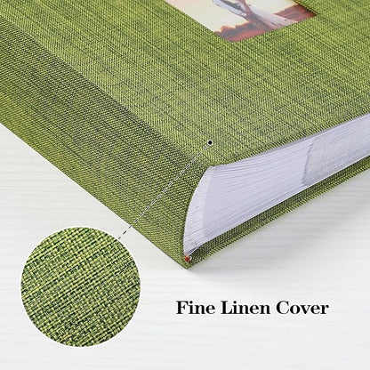 Mublalbum Small 4x6 Photo Album Linen Cover with Memo Areas Photobook Pictures Book Holds Horizontal Pockets for Wedding Family Baby and Vacation (Green)