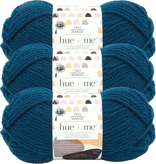 Lion Brand Yarn, Hue + Me Chunky Yarn for Crocheting, Knitting, and Crafts, Deep Sea, 3 Pack