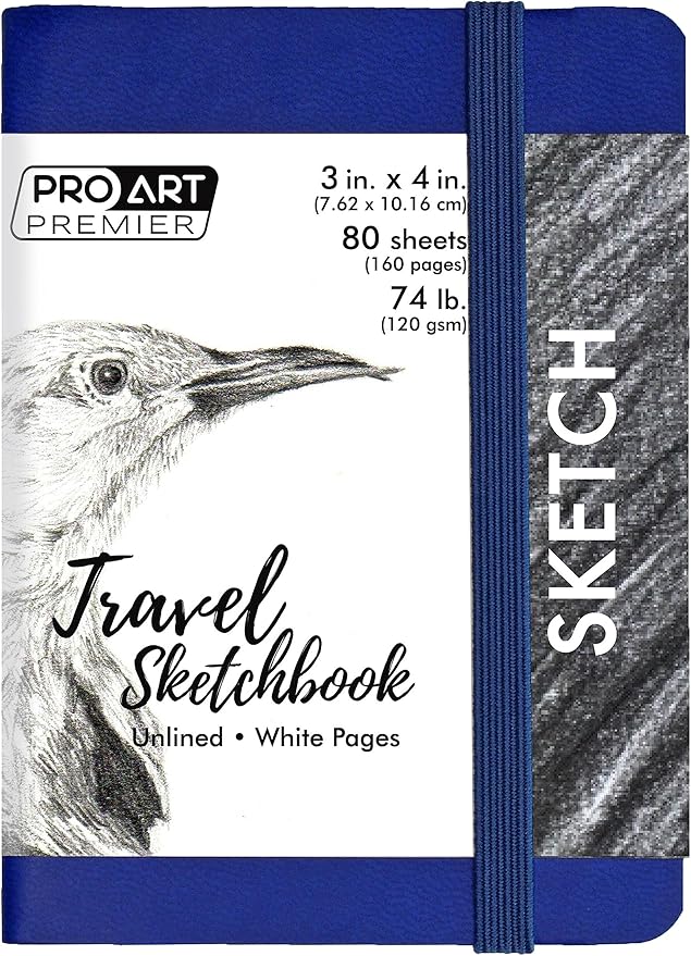 Pro Art Premier Sketch Book Travel 4"x 3" White 74lb Royal Blue 80 Sheets, Sketch Book, Sketchbook, Drawing Pad, Pad, Drawing Paper, Art Book, Paper, Sketchbook for
