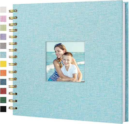 Hiwhy Scrapbook Photo Album Linen Cover, 8 x 8 Inch Hardcover Kraft White Pages Memory Book, for Travel Wedding Guest Book Christmas Baby Shower (20 Sheets/ 40 Pages,Light Blue)