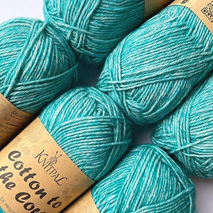 Cotton to The Core Cotton Yarn for Crocheting, 6-Pack (852 Yds / 300G), Free Patterns, Beginners Friendly - Soft Baby Yarn for Knitting - 3 DK Light Worsted Weight - Cyan Blue