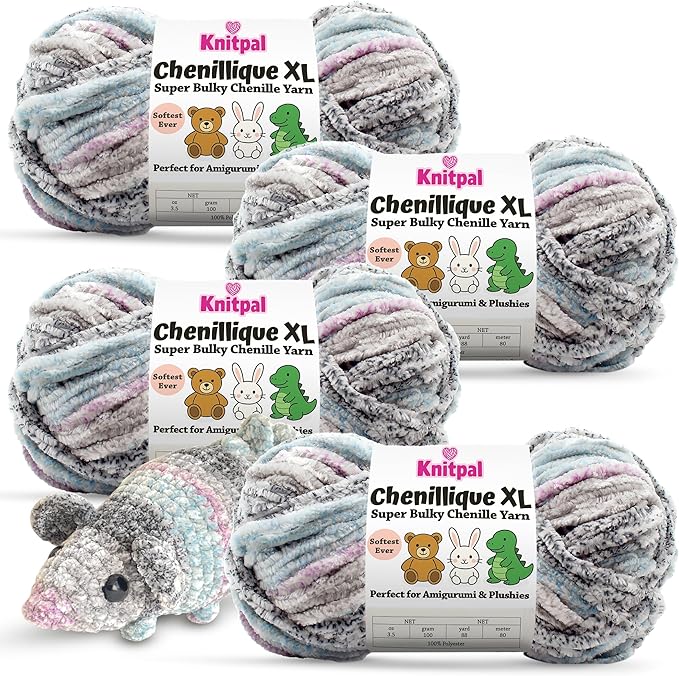 Chenillique XL Plush Chenille Yarn – 4-Pack (352 Yards / 400 g) – Variegated Super Bulky Yarn for Plushies, Blankets, Amigurumi & Accessories - Orchid Mist