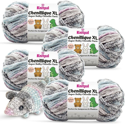 Chenillique XL Plush Chenille Yarn – 4-Pack (352 Yards / 400 g) – Variegated Super Bulky Yarn for Plushies, Blankets, Amigurumi & Accessories - Orchid Mist