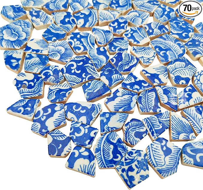 1.1 LB Porcelain Ceramic Mosaic Tiles,Broken Irregular Mosaic Tiles for DIY Craft Floor,Kitchen,Pool, Flower Pots Mosaic Making Supplies (Porcelain 08)