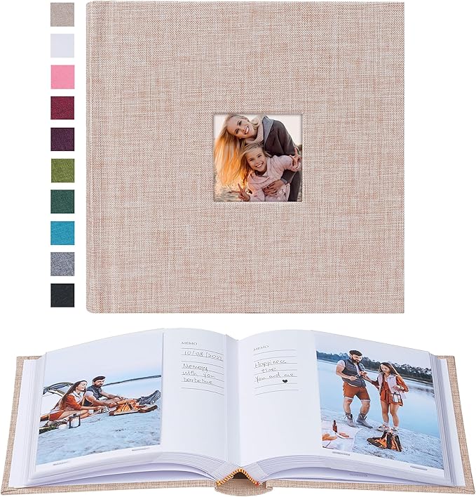 Mublalbum Small 4x6 Photo Album Linen Cover with Memo Areas Photobook Pictures Book Holds Vertical Pockets for Wedding Family Baby and Vacation (Beige)