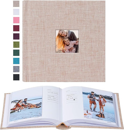 Mublalbum Small 4x6 Photo Album Linen Cover with Memo Areas Photobook Pictures Book Holds Vertical Pockets for Wedding Family Baby and Vacation (Beige)