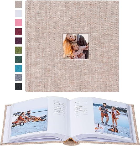 Mublalbum Small 4x6 Photo Album Linen Cover with Memo Areas Photobook Pictures Book Holds Vertical Pockets for Wedding Family Baby and Vacation (Beige)