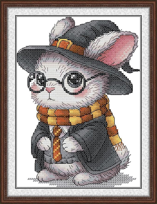 Maydiyer Counted Cross Stitch Kits for Adults,14CT Unprinted Pattern Embroidery Kits for Beginners,Easy Cross-Stitch Set DMC Threads Needlework- Lufthansa Bunny 6.7''×8.7''