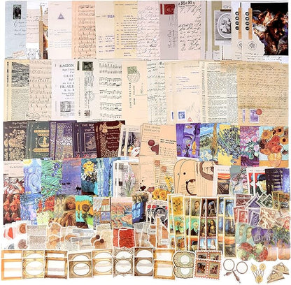 Draupnir 200pcs Vintage Junk Journal Supplies,Scrapbook Supplies Scrapbooking Paper and Stickers Ephemera for Art Aesthetic Journaling Kit Collage(Art)