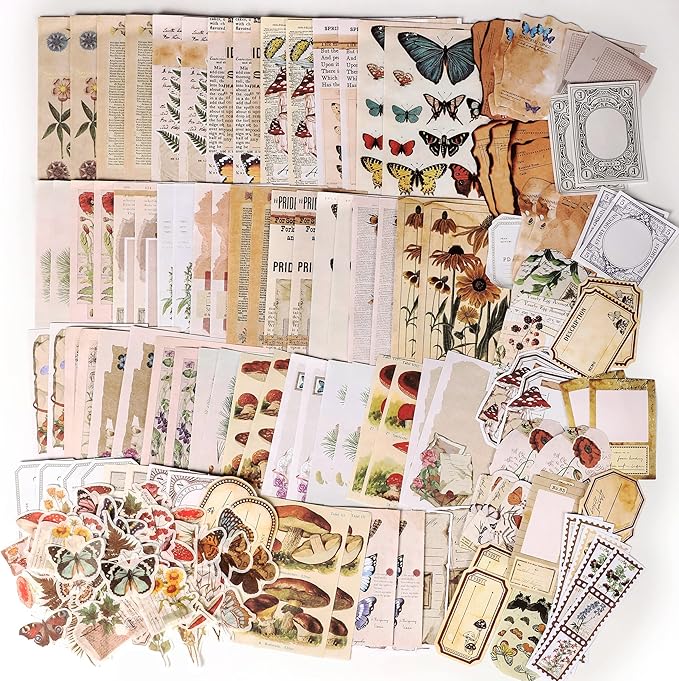 200 Pieces Vintage Scrapbook Supplies Pack for Junk Journal Planners DIY Paper Stickers Vintage Ephemera Pack Decoupage for Art Journaling Bullet Craft Notebooks Collage Aesthetic Gifts (Plant)