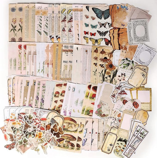 200 Pieces Vintage Scrapbook Supplies Pack for Junk Journal Planners DIY Paper Stickers Vintage Ephemera Pack Decoupage for Art Journaling Bullet Craft Notebooks Collage Aesthetic Gifts (Plant)