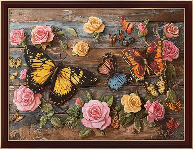 Leczany Cross Stitch Patterns Stamped Kit for Beginners | Embroidery Supplies DIY Craft Kit Needlepoint for Adults Starter | 11CT, 3 Strands |Butterflies and Flowers 20.9x15.9 inches