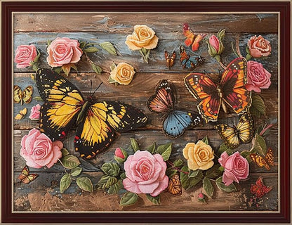 Leczany Cross Stitch Patterns Stamped Kit for Beginners | Embroidery Supplies DIY Craft Kit Needlepoint for Adults Starter | 11CT, 3 Strands |Butterflies and Flowers 20.9x15.9 inches