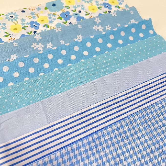 7Pcs 20" x 20" Cotton Fabric DIY Making Supplies Quilting Patchwork Fabric Fat Quarter Bundles DIY for Quilting Cotton Patchwork Cushions (Blue Flowers, 20" x 20")