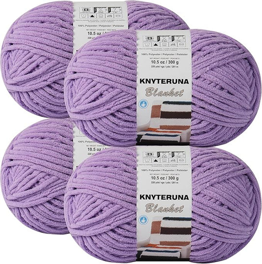 #6 Super Bulky Blanket Yarn for Crocheting - 4 Skeins(Each 10.5oz/300g, 220yds/201m), Chunky Chenille Thick Plush Big Soft Yarn for Crocheting Knitting Blankets, Purple