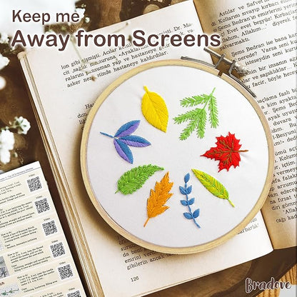 Bradove 3 Sets Leaves and Flowers Embroidery Kit for Beginners, Beginner Embroidery Kit for Adults, Learn to Embroider Kit Adult Beginner, Stitches Kit