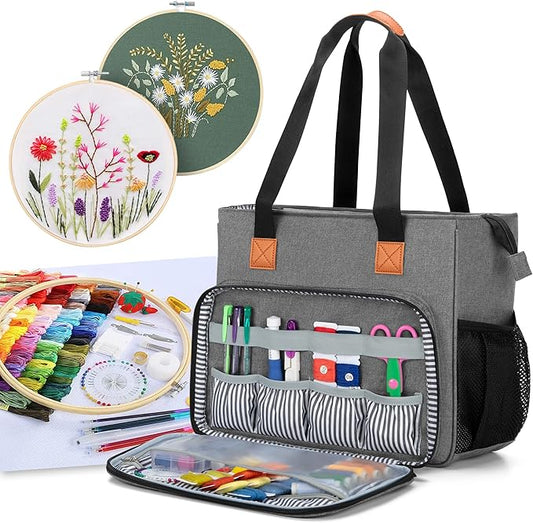 LUXJA Embroidery Project Carrying Bag, Embroidery Kits Storage Bag Gray, (Bag Only)