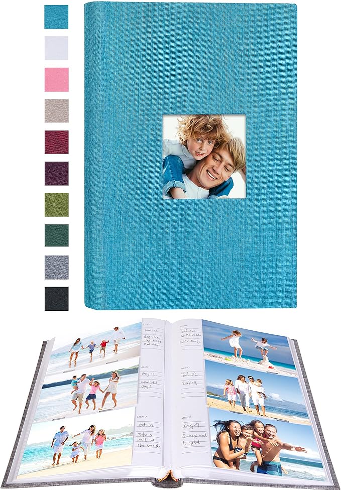 Mublalbum Photo Album 4x6 300 Photos Linen Cover with Memo Areas Photobook Pictures Book for Wedding Family Baby and Vacation (Blue)