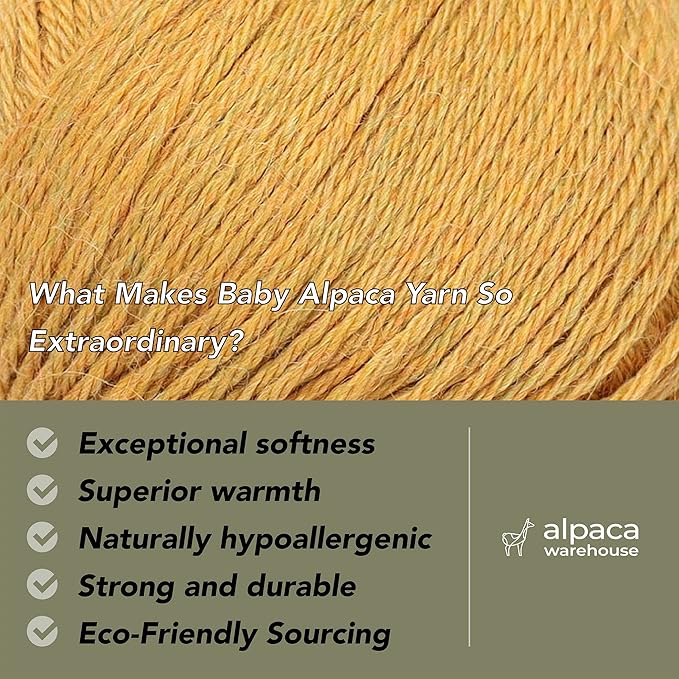 100% Baby Alpaca Yarn Wool Set of 3 Skeins (150 Grams) DK Weight - Made in Peru - Heavenly Soft and Perfect for Knitting and Crocheting (Golden Yellow, DK)