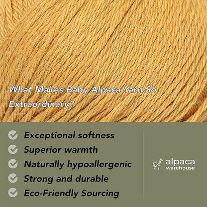 100% Baby Alpaca Yarn Wool Set of 3 Skeins (150 Grams) DK Weight - Made in Peru - Heavenly Soft and Perfect for Knitting and Crocheting (Golden Yellow, DK)