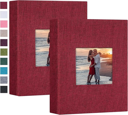 Mublalbum 2 Pack Small 4x6 Photo Album Linen Cover with Display Window Mini Picture Book Each Holds 52 Vertical Pockets for Artwork Postcards or Pictures Storage (Red)