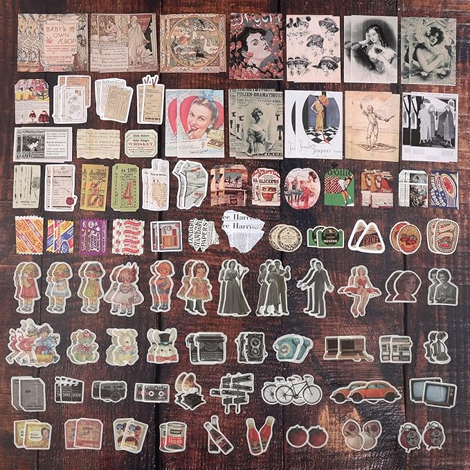 Draupnir 200pcs Vintage Junk Journal Supplies,Scrapbook Supplies Scrapbooking Paper and Stickers Ephemera for Art Aesthetic Journaling Kit Collage (Vintage)