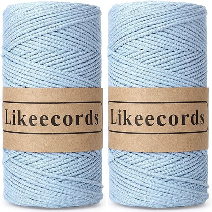 100% Cotton Rope Crochet Yarn Bag Cord 2mm 350Yards Braided Macrame Cord Macrame Rope Crochet Thread Gift for Knitter(Light Blue)