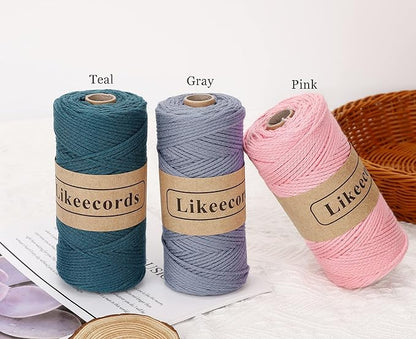 100% Cotton Crochet Yarn for Bag,3 Rolls/Pack 2mm x 510m,Macrame Cord,Chunky Yarn for Crocheting Handbag, Purse,Blankets Crafts Projects (Caramel)