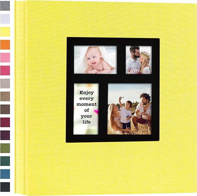 potricher Photo Album 4x6 600 Photos Linen Cover Large Capacity Picture Albums for Family Wedding Anniversary Baby Vacation (Yellow)