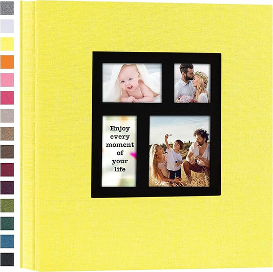 potricher Photo Album 4x6 600 Photos Linen Cover Large Capacity Picture Albums for Family Wedding Anniversary Baby Vacation (Yellow)