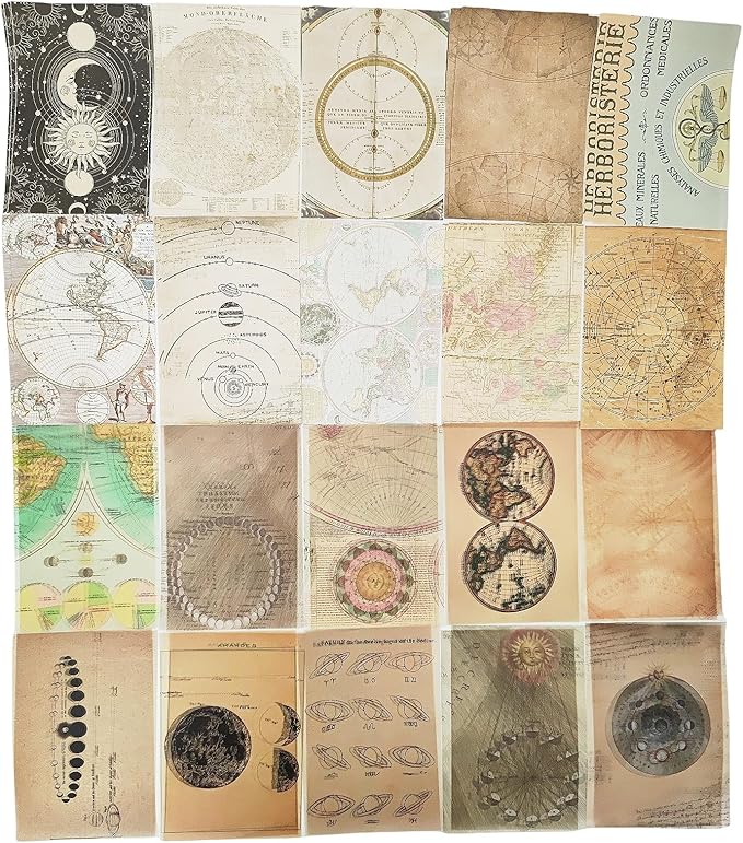 251PCS Vintage Scrapbook Supplies Pack, Scrapbooking Paper and Stickers Ephemera Bundle Junk Journal Kit for Art Aesthetic Journaling Collage Decoupage Craft (Space)