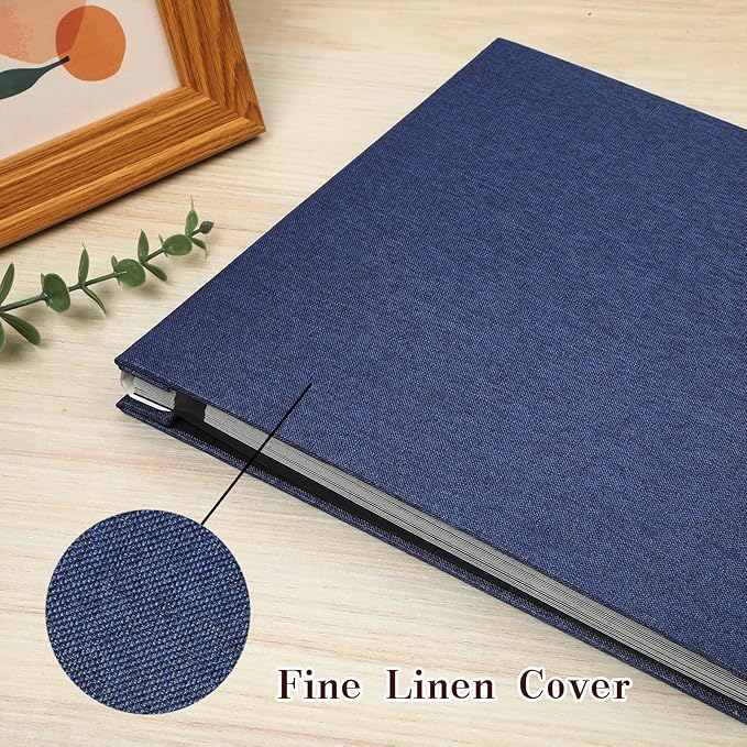 Spbapr Large Photo Album Self Adhesive Linen Cover Magnetic Scrapbook Album DIY Scrap Book 40 Black Sticky Pages for 3x5 4x6 5x7 8x10 Pictures with A Metal Pen