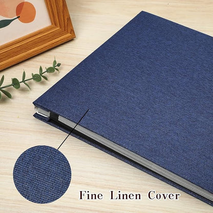 Spbapr Large Photo Album Self Adhesive Linen Cover Magnetic Scrapbook Album DIY Scrap Book 40 Black Sticky Pages for 3x5 4x6 5x7 8x10 Pictures with A Metal Pen
