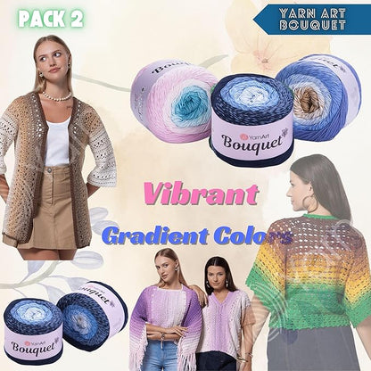 2 Skein Yarn Art Bouquet 100% Cotton 250grx2 550yardsx2 Multicolor Cotton Cake Yarn, Ombre More Softness, Gradient Rainbow Crochet Spring Summer Light 3, Top 5 Most Used Colors (Bouquet 717)