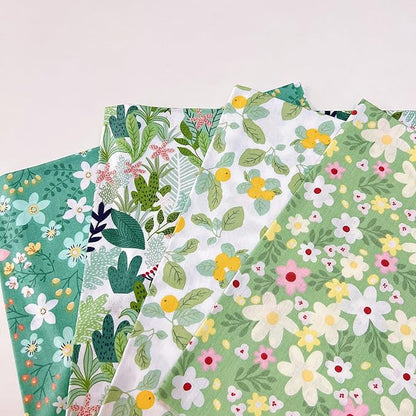 7Pcs 20" x 20" Cotton Fabric DIY Making Supplies Quilting Patchwork Fabric Fat Quarter Bundles DIY for Quilting Cotton Patchwork Cushions (Green Flowers, 20" x 20")
