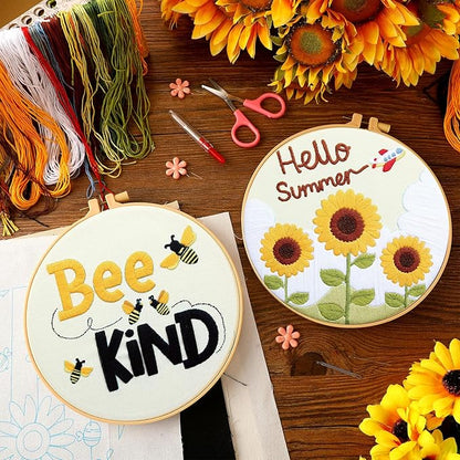 Riceshoot 8 Set Sunflower Embroidery Kit for Beginner Adults Cross Kit with Pattern Instruction, Embroidery Cloth and Hoops, Thread, Needle, Needle Threader, Thread Remover, Scissors