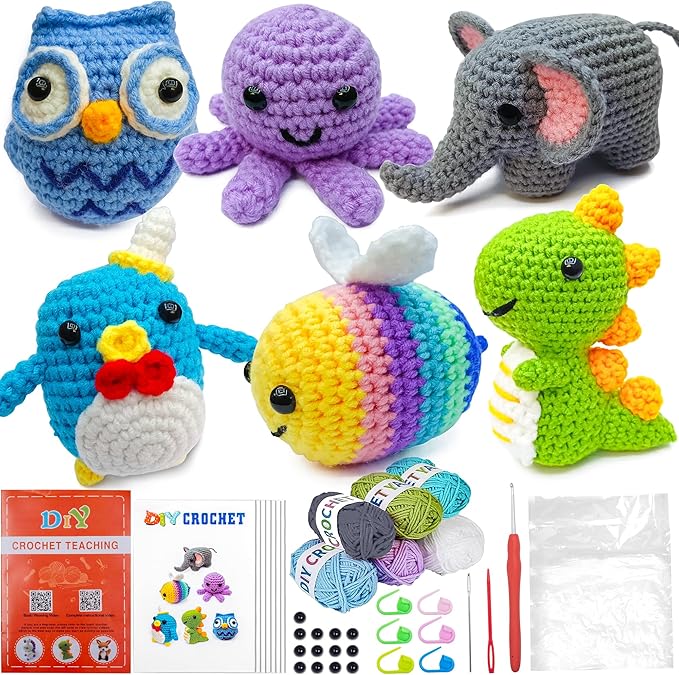 Ysdaro Crochet Kit for Beginners 6PCS, Upgrade Crochet Starter Kits, Knitting Kit, Amigurumi Craft Knitting Crocheting Kits with Step-by-Step Video Tutorials, Beginner Crochet Kit for Adults