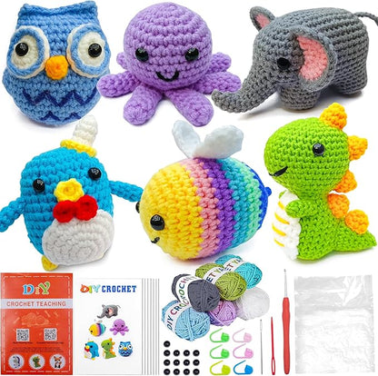 Ysdaro Crochet Kit for Beginners 6PCS, Upgrade Crochet Starter Kits, Knitting Kit, Amigurumi Craft Knitting Crocheting Kits with Step-by-Step Video Tutorials, Beginner Crochet Kit for Adults