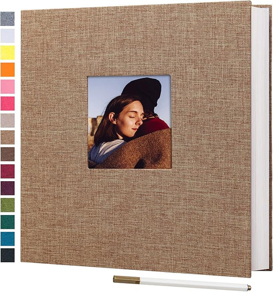 potricher Large Photo Album Self Adhesive 3x5 4x6 5x7 8x10 10x12 Pictures Linen Cover 40 Blank Pages Magnetic DIY Scrapbook Album with A Metallic Pen (Khaki, 13.2x12.8 inches 40 Pages)